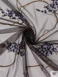 Floral Sequined and Beaded Metallic Tulle - Copper / Black / Violet