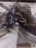 Floral Sequined and Beaded Metallic Tulle - Copper / Black / Violet
