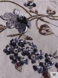 Floral Sequined and Beaded Metallic Tulle - Copper / Black / Violet