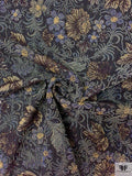 Floral Tapestry-Like Jacquard with Beads - Black / Antique Gold / Royal Blue