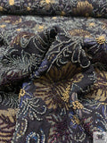 Floral Tapestry-Like Jacquard with Beads - Black / Antique Gold / Royal Blue