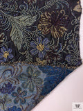 Floral Tapestry-Like Jacquard with Beads - Black / Antique Gold / Royal Blue