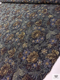 Floral Tapestry-Like Jacquard with Beads - Black / Antique Gold / Royal Blue