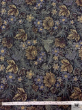 Floral Tapestry-Like Jacquard with Beads - Black / Antique Gold / Royal Blue