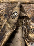 Floral Metallic Brocade with Hotfix Swarovski Crystals - Antique Gold / Black