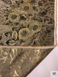 Floral Metallic Brocade with Hotfix Swarovski Crystals - Antique Gold / Black