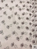 Ginkgo Leaf Metallic Embroidered Tulle with Scalloped Edge - Grey-White / Silver