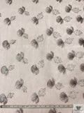 Ginkgo Leaf Metallic Embroidered Tulle with Scalloped Edge - Grey-White / Silver