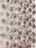 Ginkgo Leaf Metallic Embroidered Tulle with Scalloped Edge - Grey-White / Silver