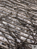 Beaded Fringe Tassels and Sequins on Tulle - Pewter / Nude / Silver