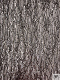 Beaded Fringe Tassels and Sequins on Tulle - Pewter / Nude / Silver