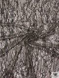 Beaded Fringe Tassels and Sequins on Tulle - Pewter / Nude / Silver