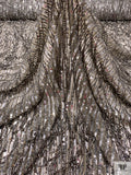 Beaded Fringe Tassels and Sequins on Tulle - Pewter / Nude / Silver