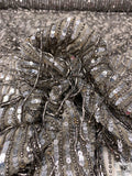 Beaded Fringe Tassels and Sequins on Tulle - Pewter / Nude / Silver