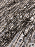 Beaded Fringe Tassels and Sequins on Tulle - Pewter / Nude / Silver