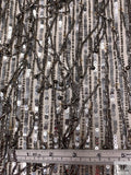 Beaded Fringe Tassels and Sequins on Tulle - Pewter / Nude / Silver