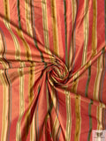 Satin Striped Yarn-Dyed Silk Taffeta - Orange-Coral / Golds / Army Green