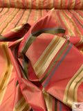 Satin Striped Yarn-Dyed Silk Taffeta - Orange-Coral / Golds / Army Green