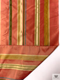 Satin Striped Yarn-Dyed Silk Taffeta - Orange-Coral / Golds / Army Green