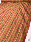 Satin Striped Yarn-Dyed Silk Taffeta - Orange-Coral / Golds / Army Green