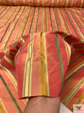 Satin Striped Yarn-Dyed Silk Taffeta - Orange-Coral / Golds / Army Green