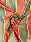 Satin Striped Yarn-Dyed Silk Taffeta - Red / Sage Green / Golden Butter