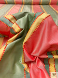 Satin Striped Yarn-Dyed Silk Taffeta - Red / Sage Green / Golden Butter