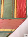 Satin Striped Yarn-Dyed Silk Taffeta - Red / Sage Green / Golden Butter