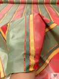 Satin Striped Yarn-Dyed Silk Taffeta - Red / Sage Green / Golden Butter