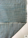 Horizontal Pinstripe Yarn-Dyed Silk Shantung - Blues / Grey