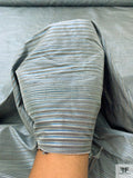 Horizontal Pinstripe Yarn-Dyed Silk Shantung - Blues / Grey