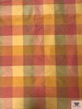Gingham Plaid Yarn-Dyed Silk Taffeta - Corals / Greens / Yellows
