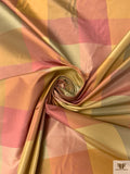 Gingham Plaid Yarn-Dyed Silk Taffeta - Corals / Greens / Yellows