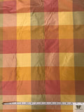 Gingham Plaid Yarn-Dyed Silk Taffeta - Corals / Greens / Yellows