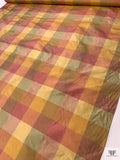 Gingham Plaid Yarn-Dyed Silk Taffeta - Corals / Greens / Yellows