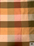 Gingham Plaid Yarn-Dyed Silk Shantung - Tans / Olive Greens / Red