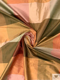 Gingham Plaid Yarn-Dyed Silk Shantung - Tans / Olive Greens / Red