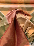 Gingham Plaid Yarn-Dyed Silk Shantung - Tans / Olive Greens / Red