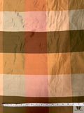 Gingham Plaid Yarn-Dyed Silk Shantung - Tans / Olive Greens / Red