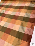 Gingham Plaid Yarn-Dyed Silk Shantung - Tans / Olive Greens / Red