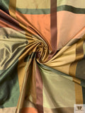 Yarn-Dyed Silk Taffeta with Satin-Faille Windowpane Pattern - Greens / Dusty Corals / Khaki