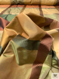 Yarn-Dyed Silk Taffeta with Satin-Faille Windowpane Pattern - Greens / Dusty Corals / Khaki