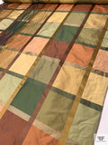 Yarn-Dyed Silk Taffeta with Satin-Faille Windowpane Pattern - Greens / Dusty Corals / Khaki