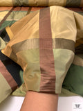 Yarn-Dyed Silk Taffeta with Satin-Faille Windowpane Pattern - Greens / Dusty Corals / Khaki