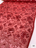 Floral Burnout Panné Velvet with Lurex - Red / White