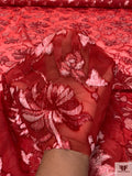 Floral Burnout Panné Velvet with Lurex - Red / White