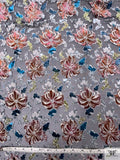 French Floral Burnout Panné Velvet with Lurex - Dusty Coral / Turquoise / Icy Aqua / Navy