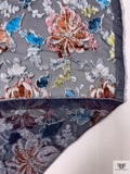 French Floral Burnout Panné Velvet with Lurex - Dusty Coral / Turquoise / Icy Aqua / Navy