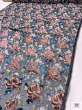 French Floral Burnout Panné Velvet with Lurex - Dusty Coral / Turquoise / Icy Aqua / Navy
