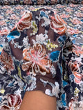 French Floral Burnout Panné Velvet with Lurex - Dusty Coral / Turquoise / Icy Aqua / Navy